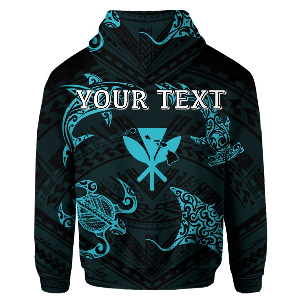 Custom Polynesian Turtle Hammerhead Shark Ray Kanaka Hawaii Hoodie Circle Blue - Polynesian Pride