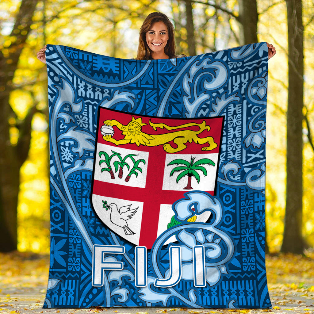 Fiji Premium Blanket Tapa Patterns Blue Style LT6 - Polynesian Pride