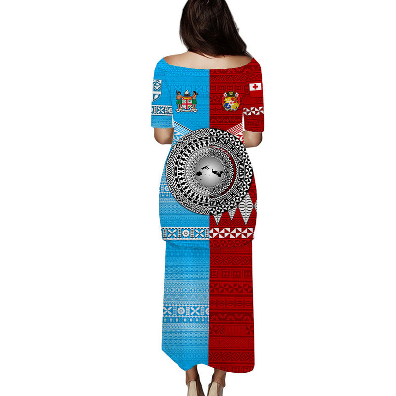 Tonga Ngatu And Fiji Tapa Puletasi Dress Together LT8 - Polynesian Pride
