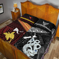 New Zealand And Papua New Guinea Quilt Bed Set Together - Black LT8 - Polynesian Pride