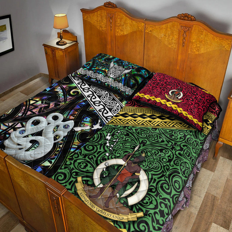 New Zealand And Vanuatu Quilt Bed Set Together - Paua Shell LT8 - Polynesian Pride