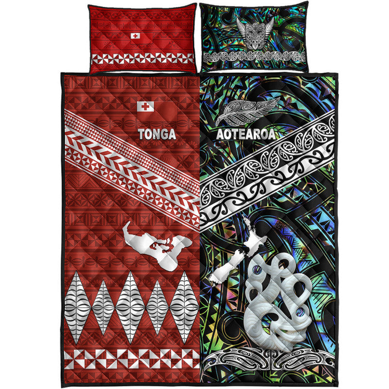 New Zealand And Tonga Quilt Bed Set Together - Paua Shell LT8 - Polynesian Pride