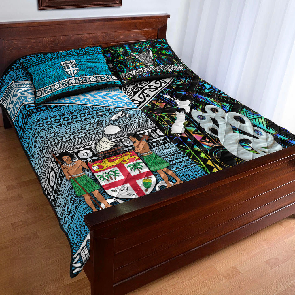 New Zealand And Fiji Quilt Bed Set Together - Paua Shell LT8 - Polynesian Pride