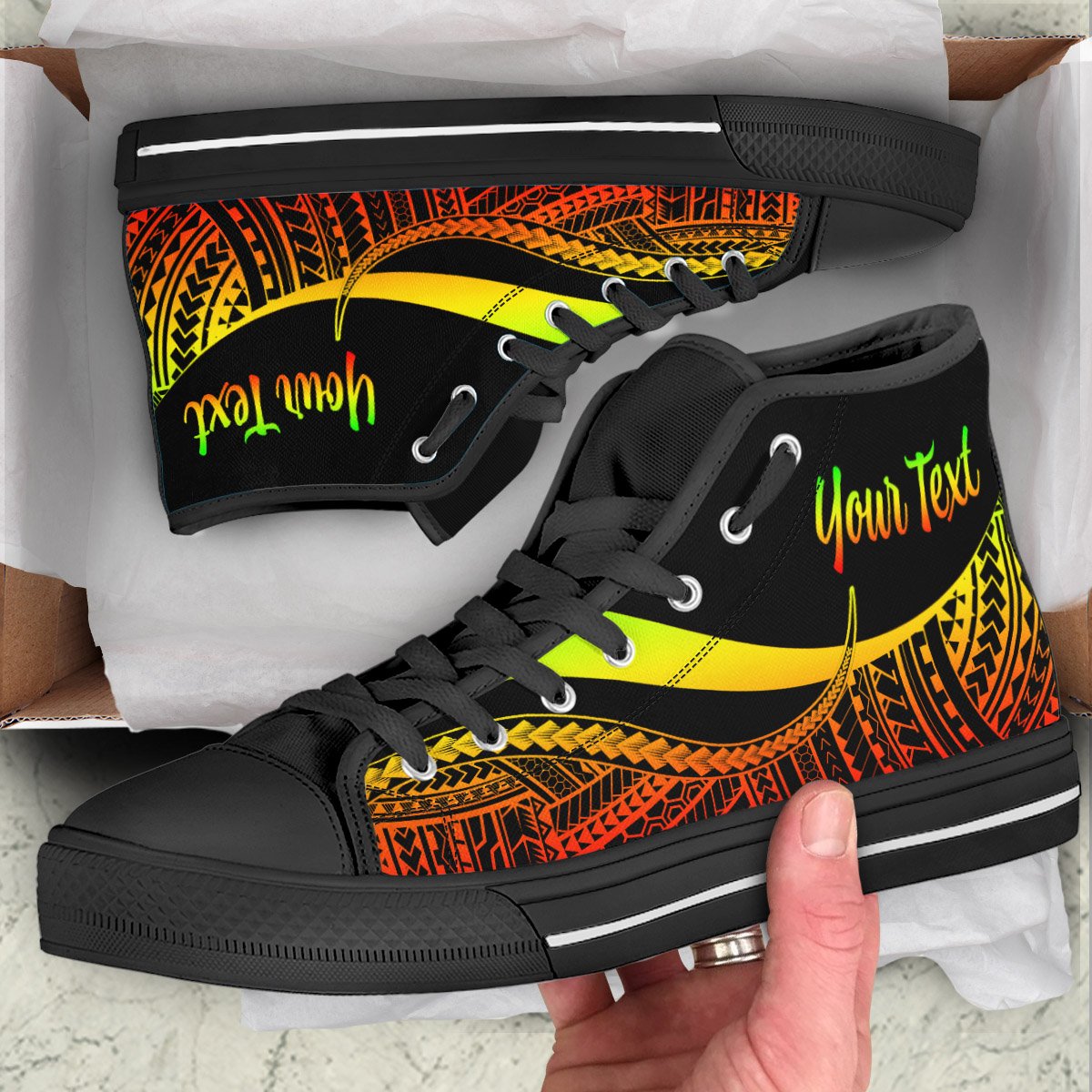 Fiji Custom Personalised High Top Shoes Reggae - Polynesian Tentacle Tribal Pattern Kid's High Top Shoe - Black Sole - Polynesian Pride