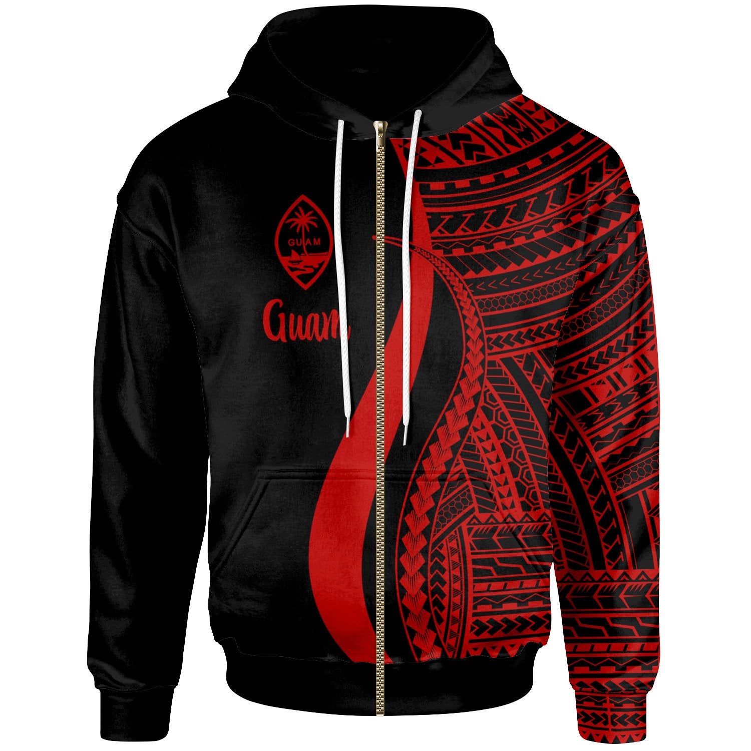 Guam Zip up Hoodie Red Tentacle Tribal Pattern Unisex Red - Polynesian Pride