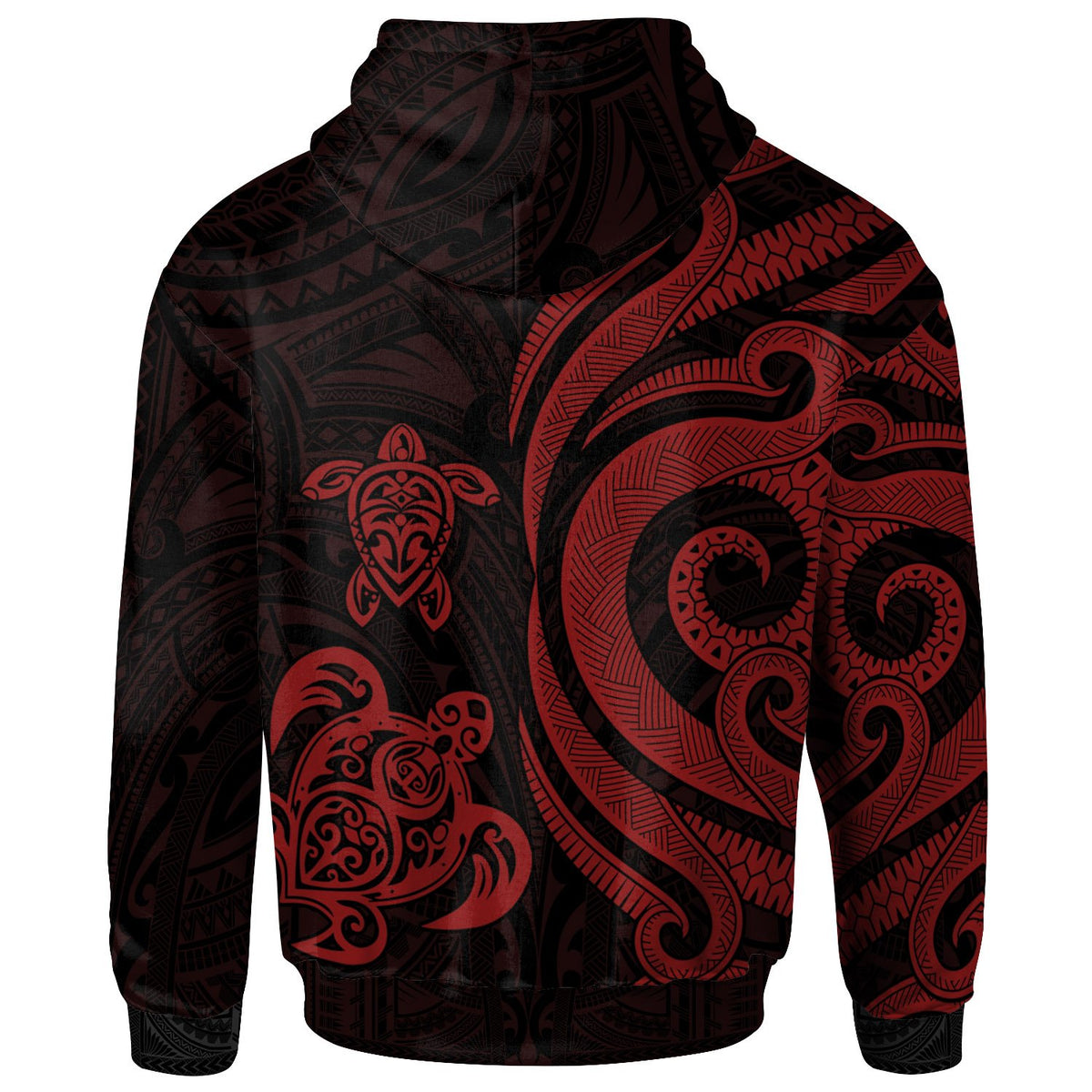 Tahiti Polynesian Zip up Hoodie Red Tentacle Turtle - Polynesian Pride
