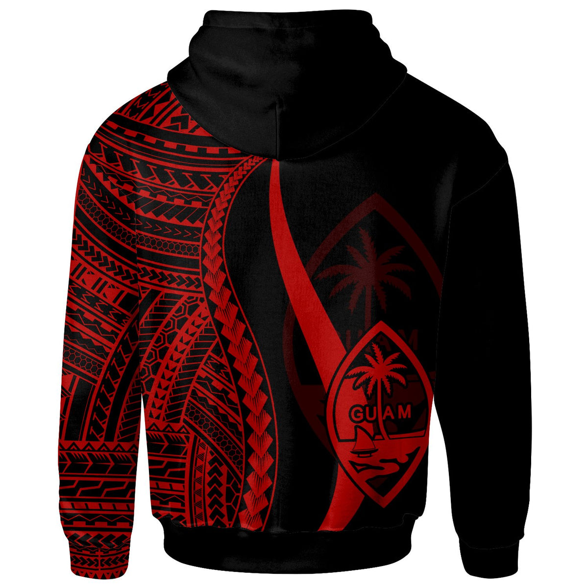Guam Zip up Hoodie Red Tentacle Tribal Pattern - Polynesian Pride