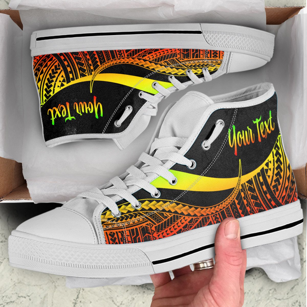 Fiji Custom Personalised High Top Shoes Reggae - Polynesian Tentacle Tribal Pattern Kid's High Top Shoe - White Sole - Polynesian Pride