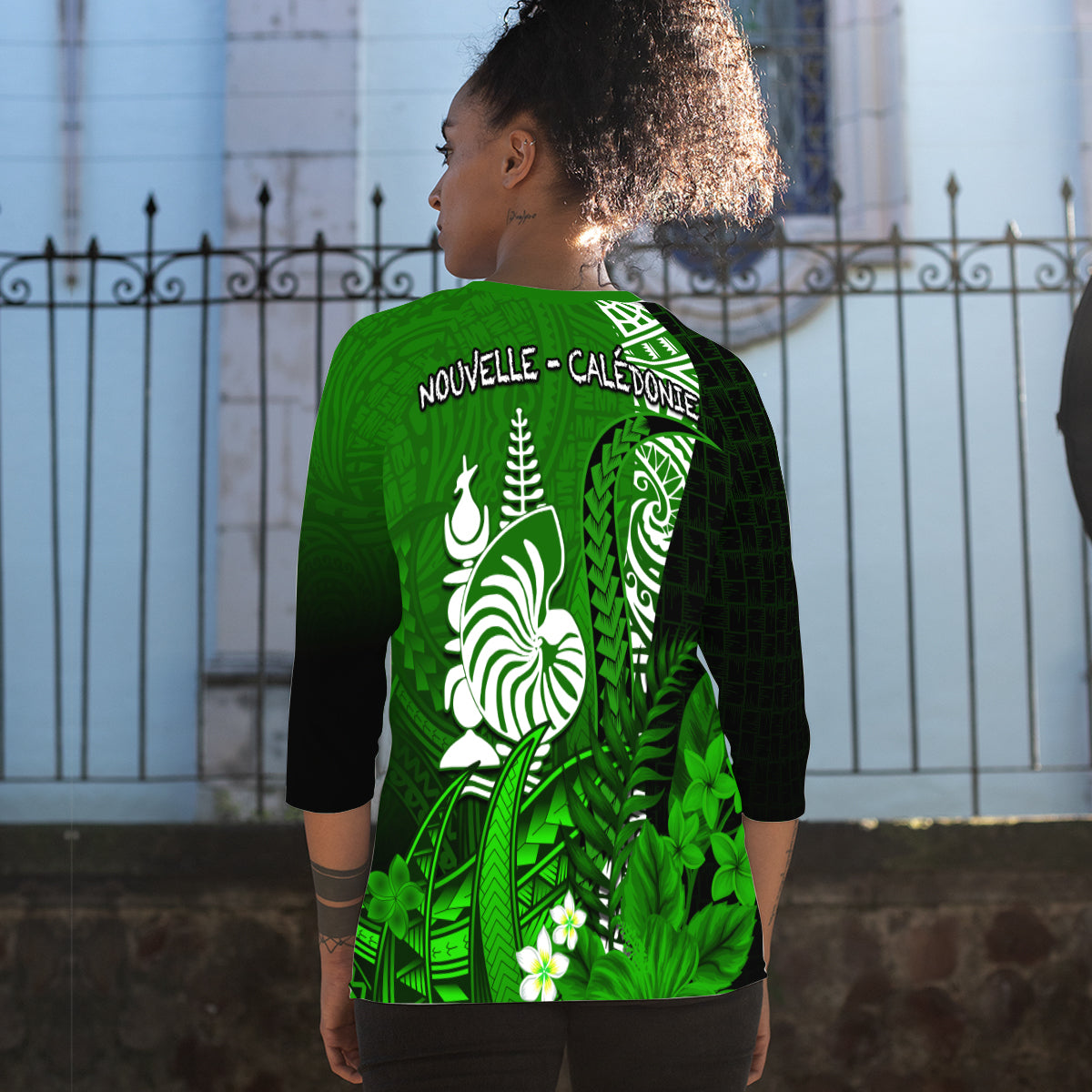 (Custom Personalised) New Caledonia Raglan 3/4 Sleeve T Shirt Nautilus Green Polynesian Hibiscus LT13 - Polynesian Pride