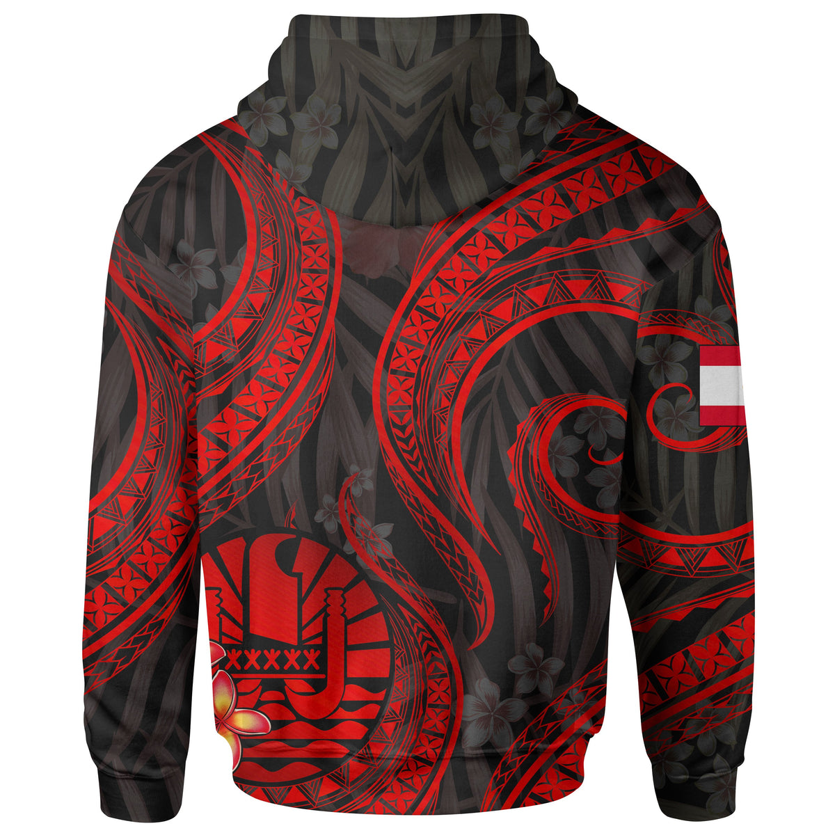 Tahiti Polynesian Zip up Hoodie Red Plumeria - Polynesian Pride