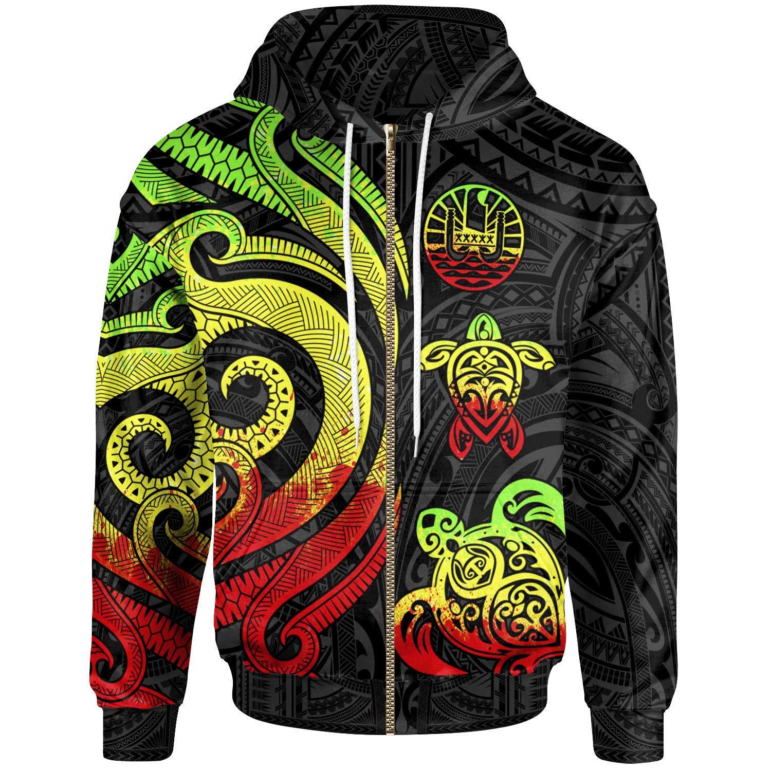 Tahiti Polynesian Zip up Hoodie Reggae Tentacle Turtle Unisex Reggae - Polynesian Pride