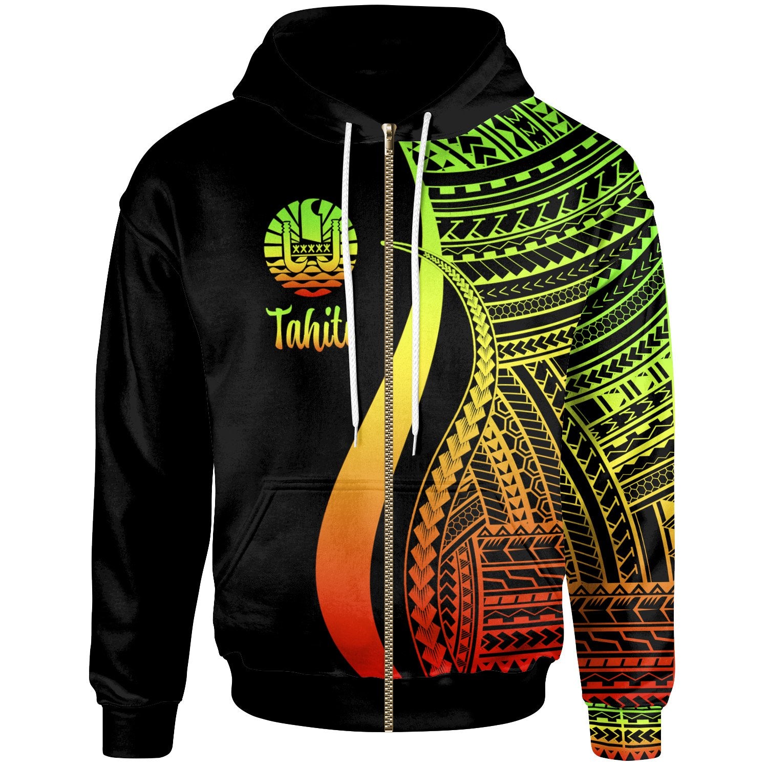 Tahiti Zip up Hoodie Reggae Tentacle Tribal Pattern Unisex Reggae - Polynesian Pride