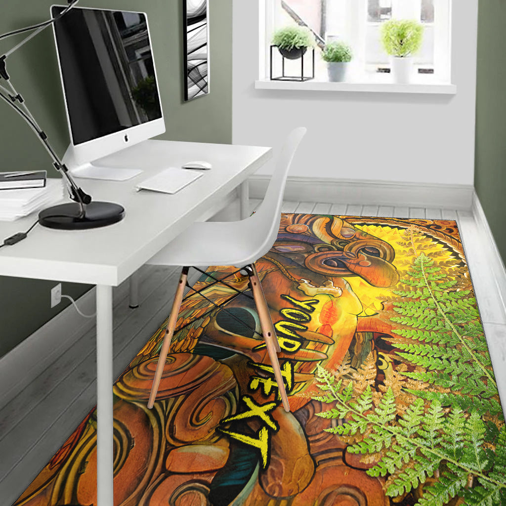 (Custom Personalised) Hei Tiki Maori Area Rug Fern Aotearoa Ta Moko Sun LT13 - Polynesian Pride