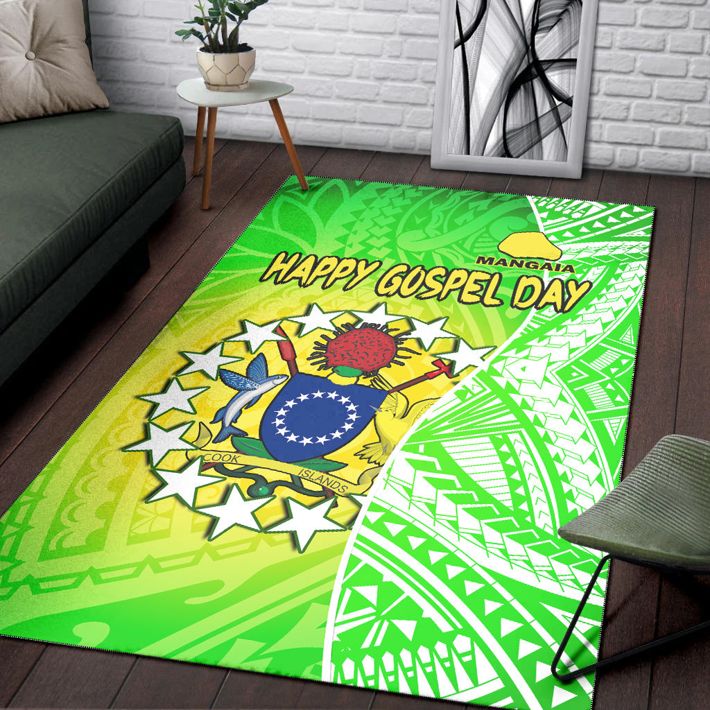 Happy Mangaia Gospel Day Area Rug Cook Islands Coat Of Arms Polynesian Pattern LT14 - Polynesian Pride