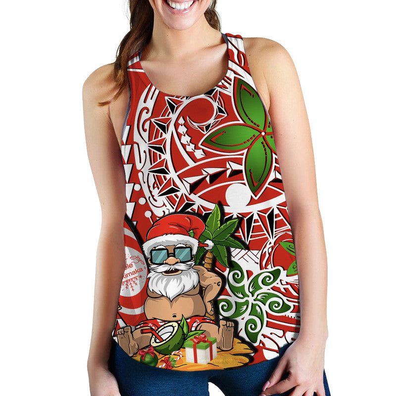 Hawaii Mele Kalikimaka Santa Claus Beach Women Tank Top LT6 Red - Polynesian Pride