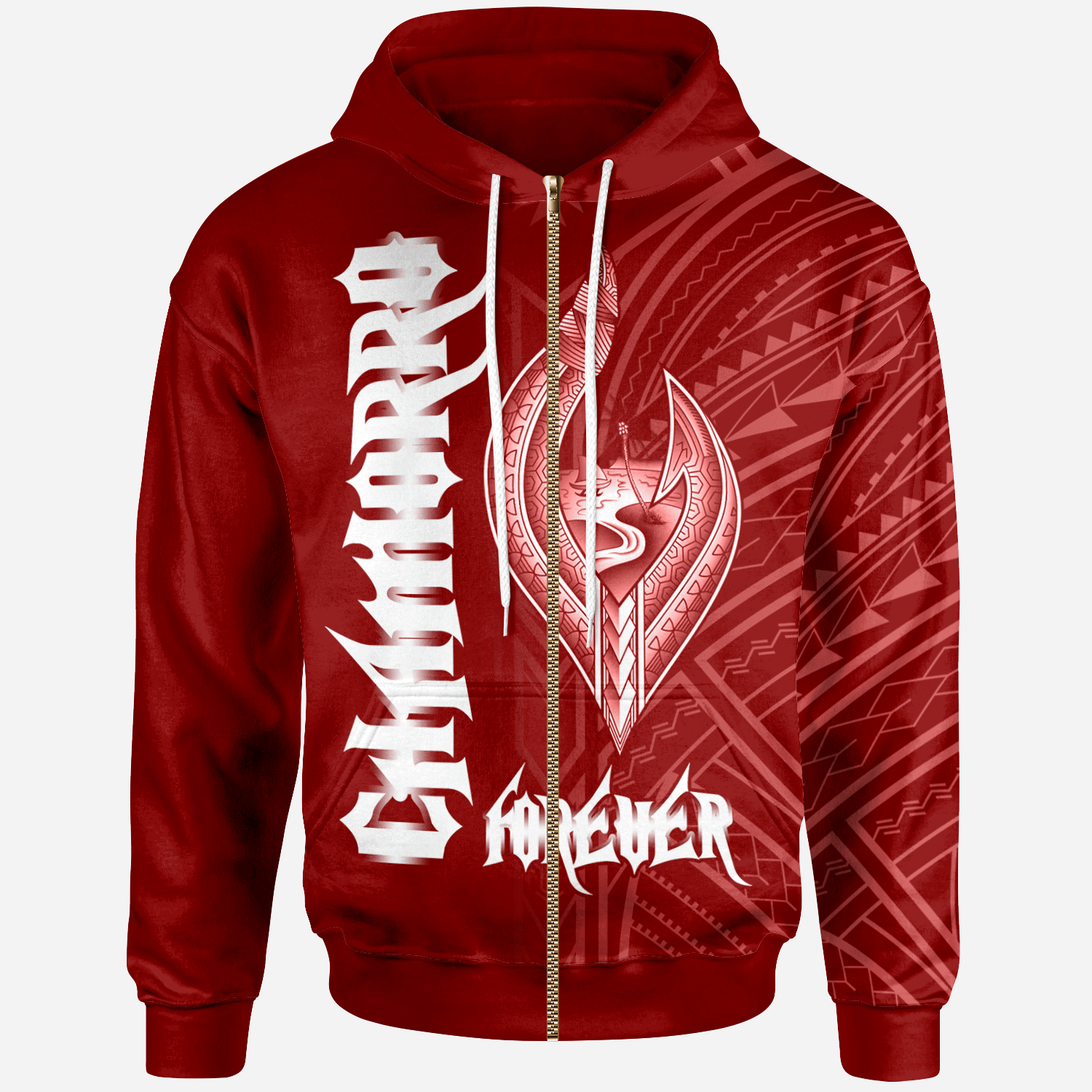 Guam Zip Hoodie Chamorro Forever Red Color Unisex Black - Polynesian Pride
