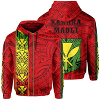 Polynesian Kanaka Flag Kanaka Maoli Hawaii Zip Hoodie Red Unisex Red - Polynesian Pride