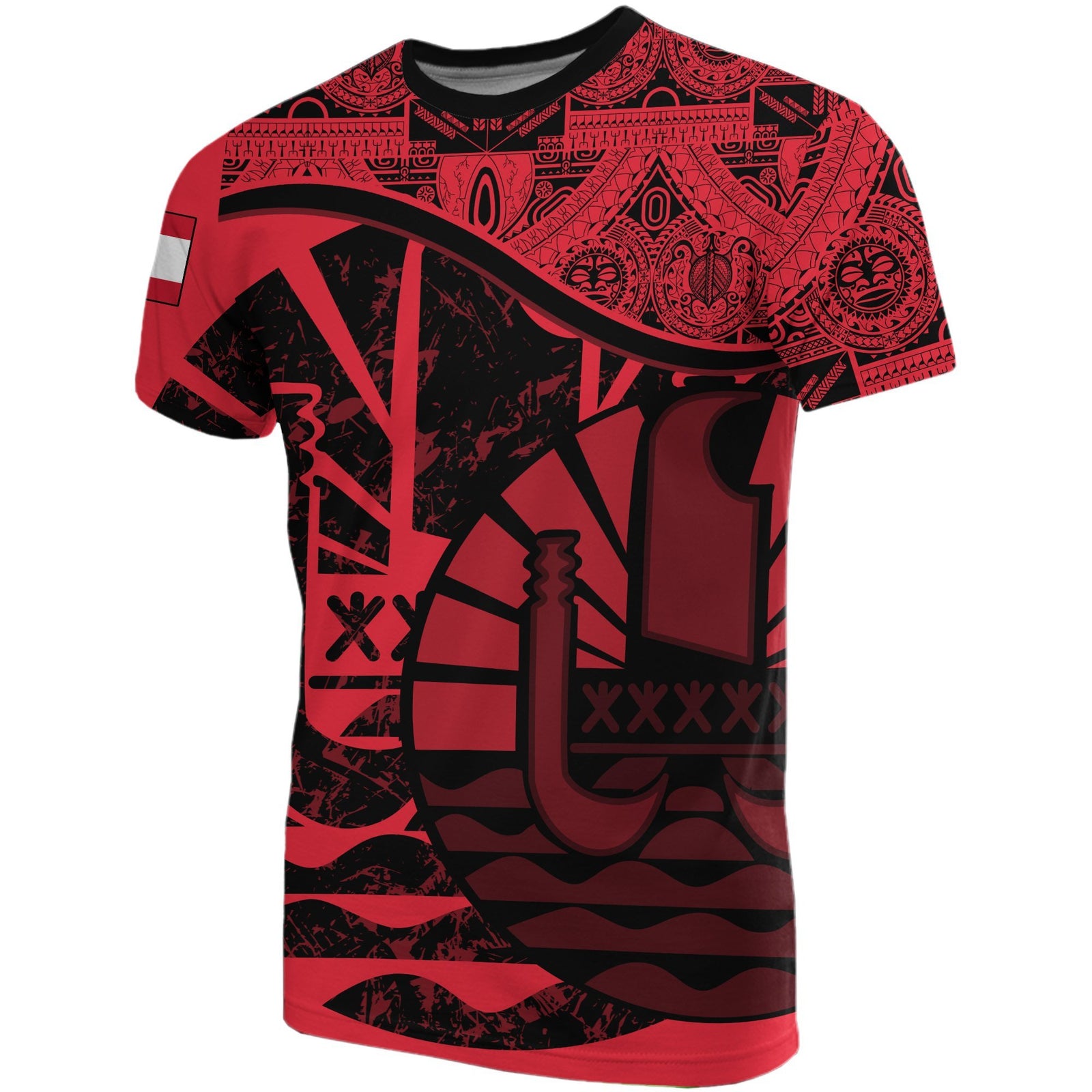 Tahiti T Shirt Tahiti Flag Vintage Style Red A02 Unisex Red - Polynesian Pride