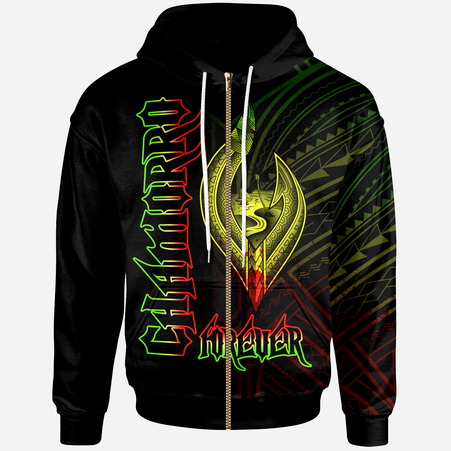 Guam Zip Hoodie Chamorro Forever Reggae Color Unisex Black - Polynesian Pride