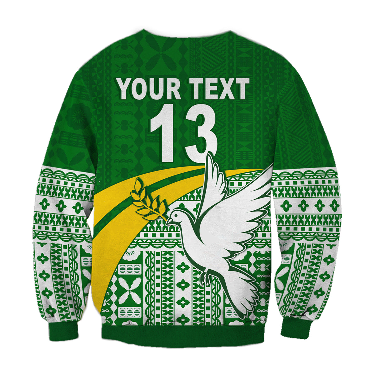 (Custom Text and Number) Tailevu Rugby Sweatshirt Fiji Rugby Tapa Pattern Green LT13 - Polynesian Pride