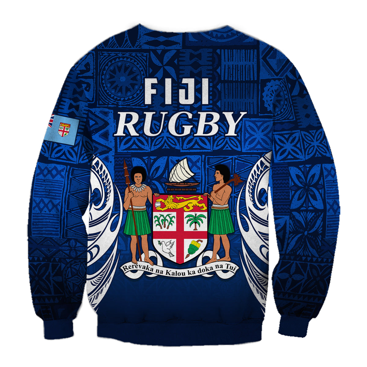 Fiji Rugby Sweatshirt Flying Fijians Blue Tapa Pattern LT13 - Polynesian Pride