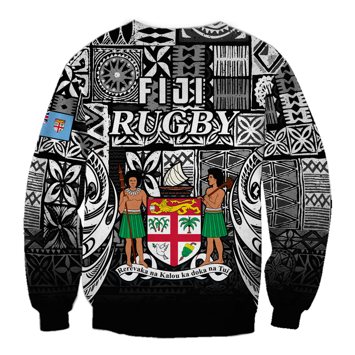 Fiji Rugby Sweatshirt Flying Fijians Black Tapa Pattern LT13 - Polynesian Pride