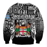 Fiji Rugby Sweatshirt Flying Fijians Black Tapa Pattern LT13 - Polynesian Pride
