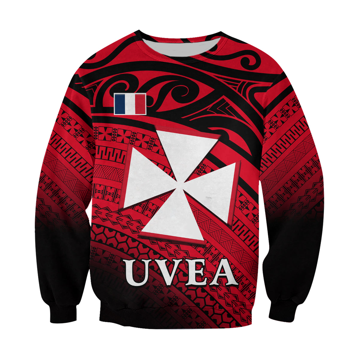 Uvea Chiefdom Wallis et Futuna Sweatshirt Polynesian Pattern and Flag LT13 Unisex Red - Polynesian Pride