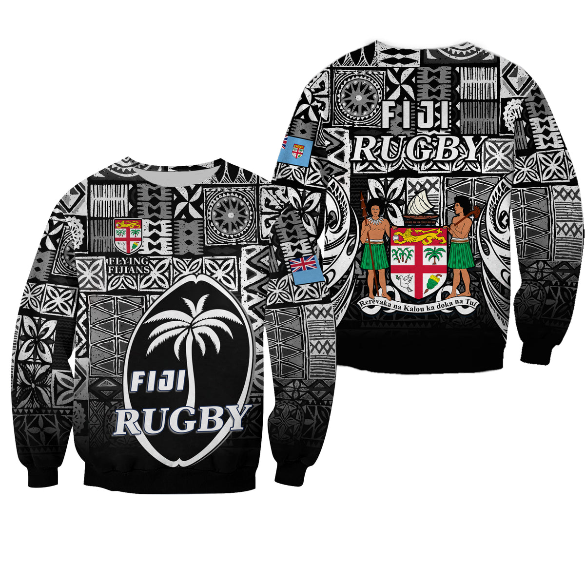 Fiji Rugby Sweatshirt Flying Fijians Black Tapa Pattern LT13 Unisex Black - Polynesian Pride