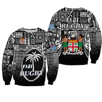 Fiji Rugby Sweatshirt Flying Fijians Black Tapa Pattern LT13 Unisex Black - Polynesian Pride