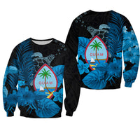 Guam Seal Sweatshirt Polynesian Turtle with Flowers Version Blue LT13 Unisex Black - Polynesian Pride