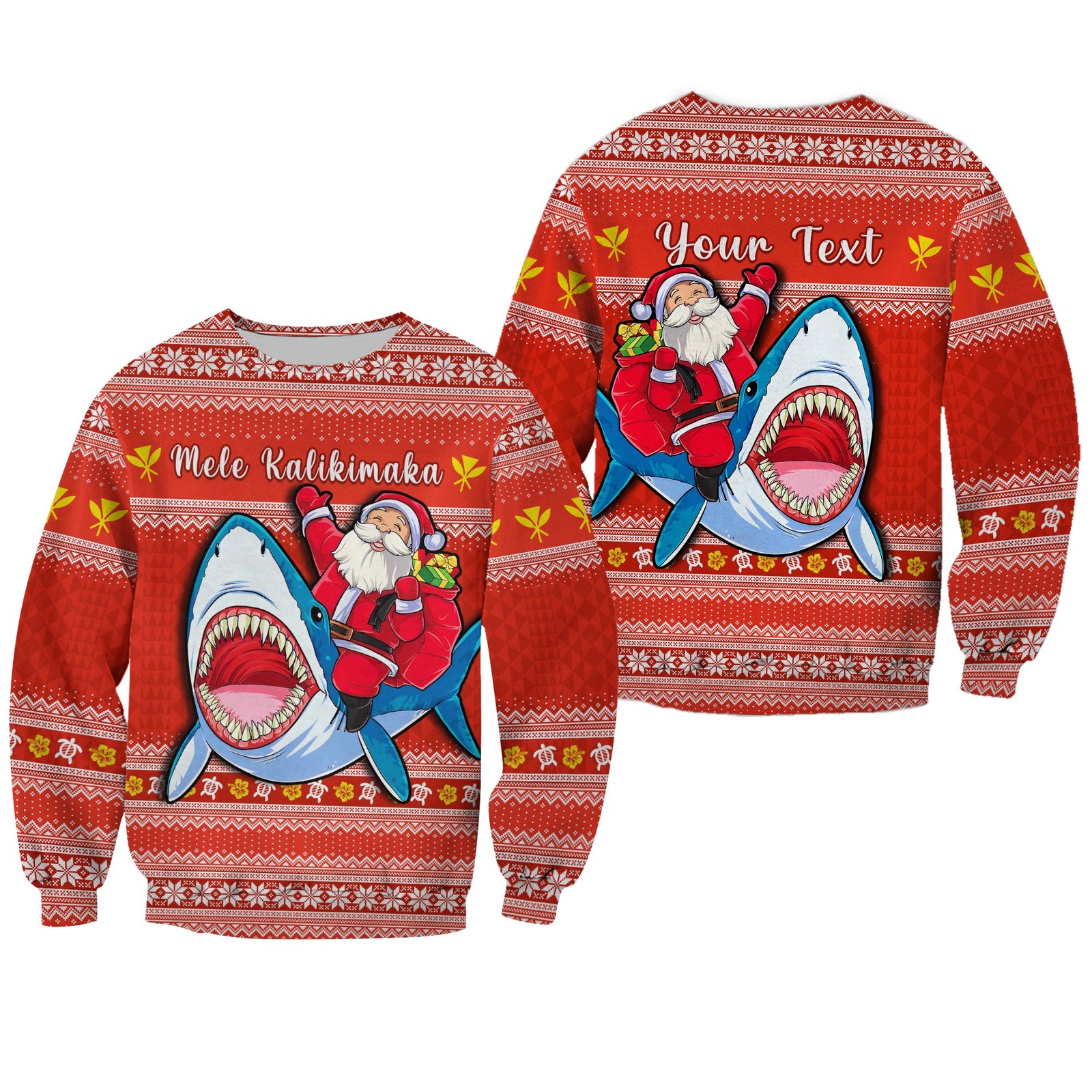 (Custom Personalised) Hawaii Christmas Sweatshirt Santa Shark Mele Kalikimaka Tribal LT14 Unisex Red - Polynesian Pride