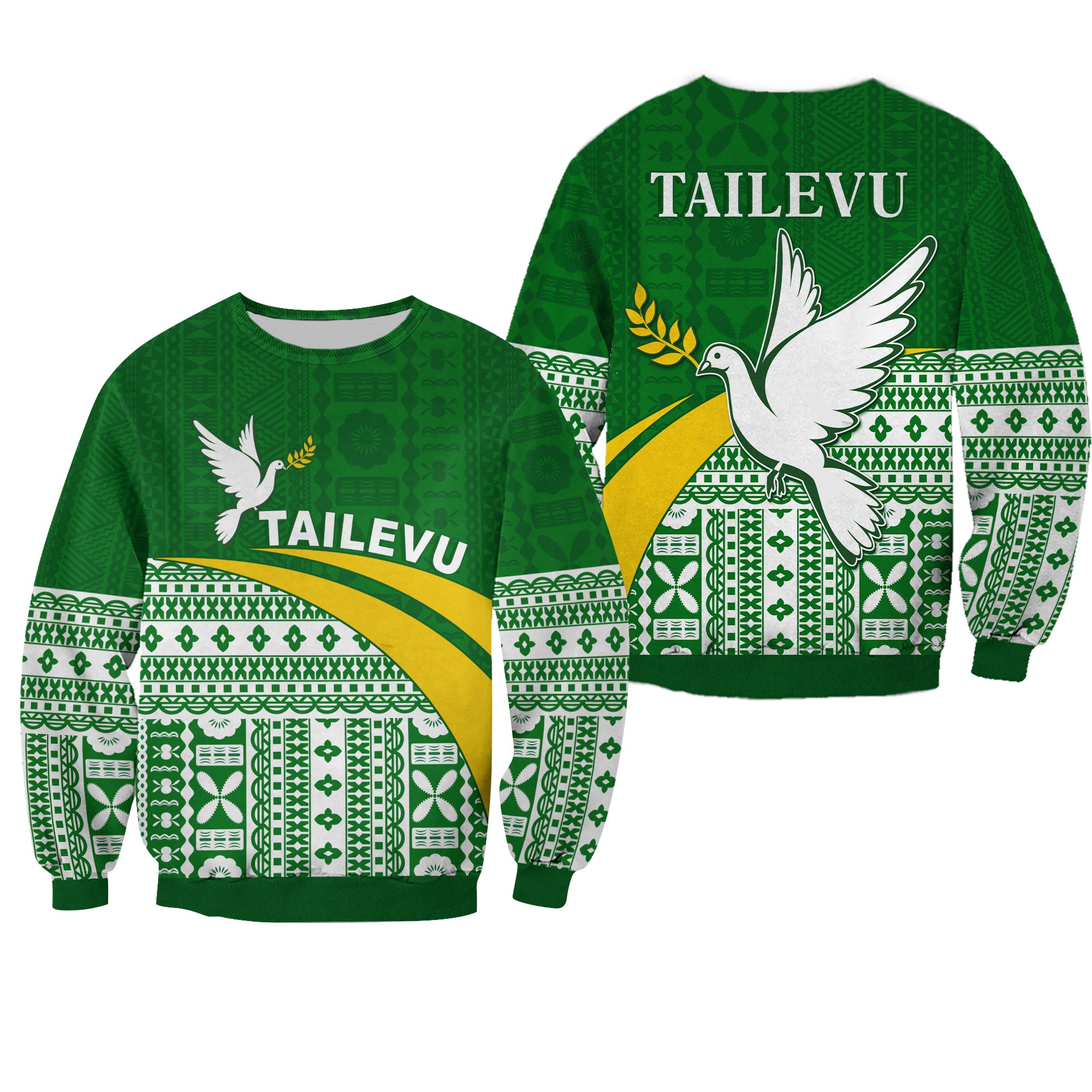 Tailevu Rugby Sweatshirt Fiji Rugby Tapa Pattern Green LT13 Unisex Green - Polynesian Pride
