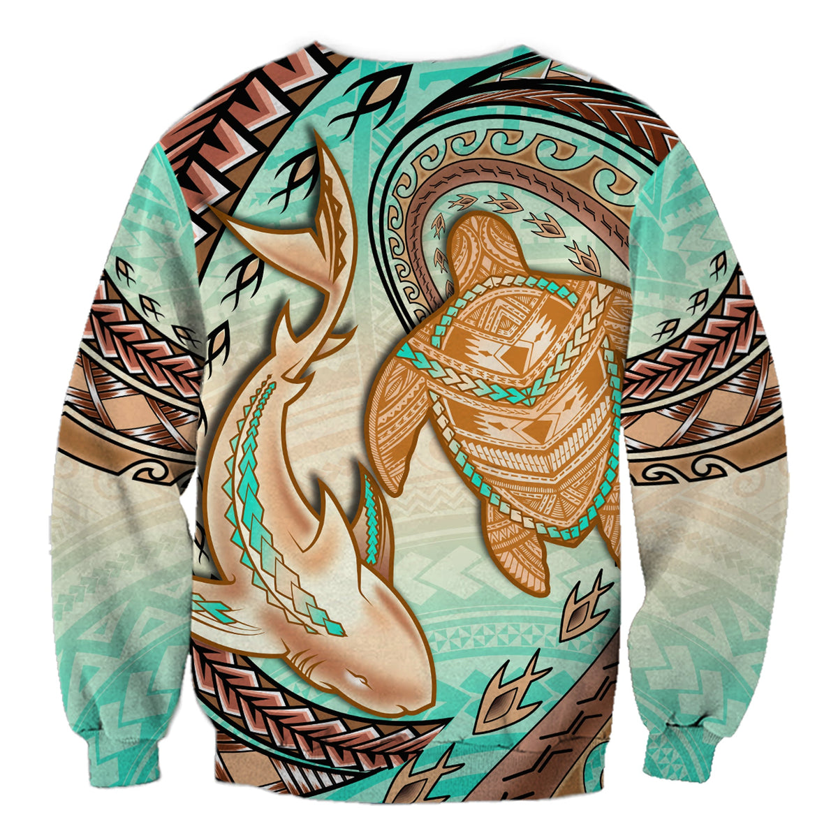 Hawaii Sweatshirt Polynesian Shark And Sea Turtle Dreamy Turquoise Artsy LT14 - Polynesian Pride