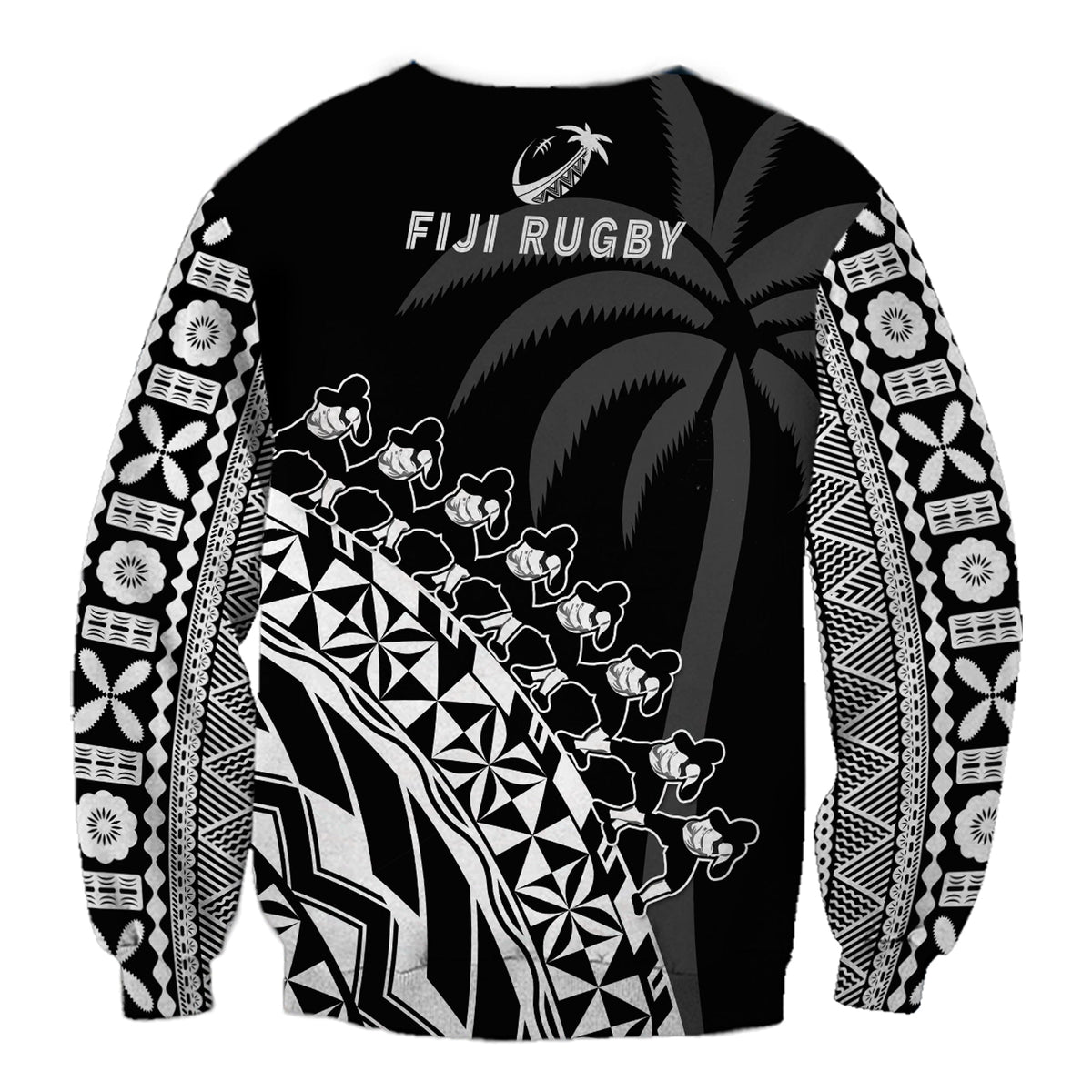 Fiji Rugby Sweatshirt Fijian Cibi Dance Tapa Pattern Black LT14 - Polynesian Pride