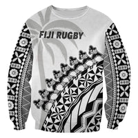 Fiji Rugby Sweatshirt Fijian Cibi Dance Tapa Pattern White LT14 - Polynesian Pride