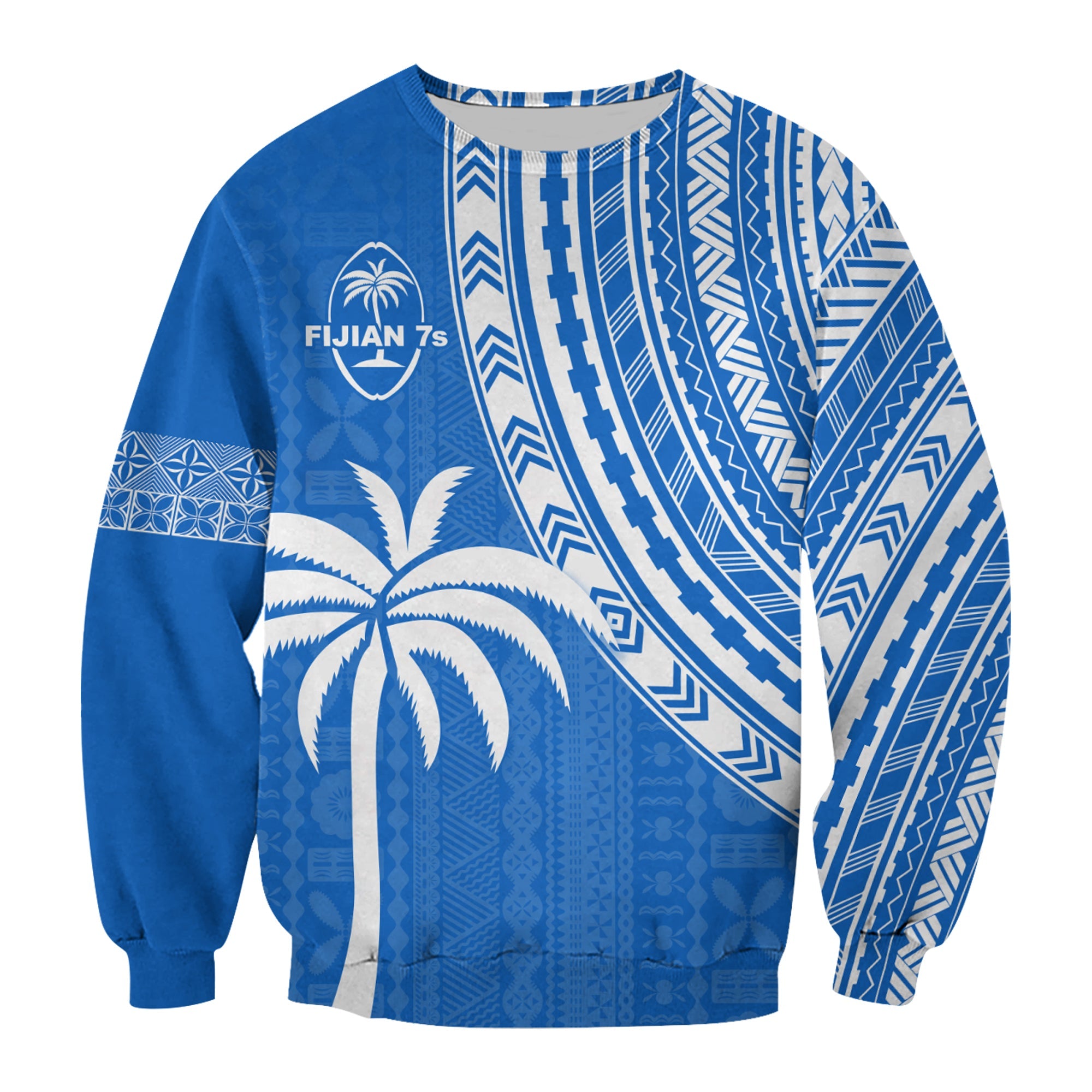 Fiji Rugby Sevens Sweatshirt Fijian 7s Tapa Polynesian Blue Ver.01 LT13 Unisex Blue - Polynesian Pride