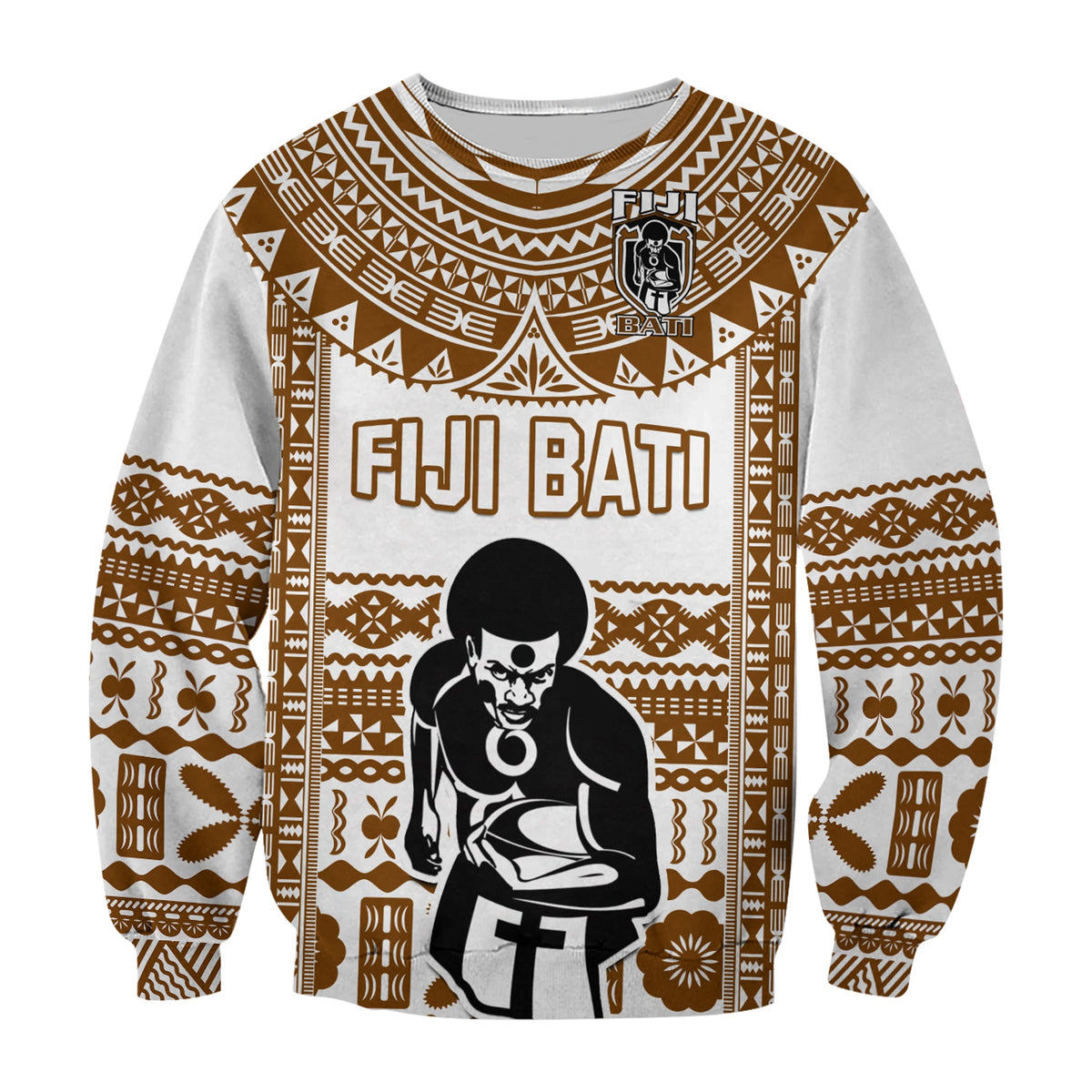 Custom Text And Number Fiji Rugby Sweatshirt Pacific The Bati Brown Fijian Tapa LT14 - Polynesian Pride