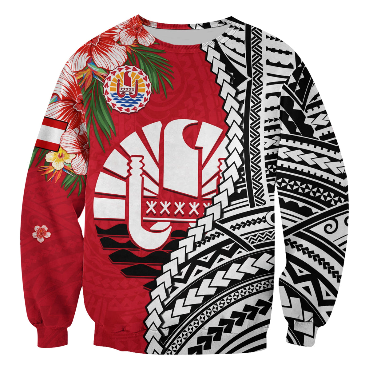 Tahiti Islands Sweatshirt Polynesian Shark Mix Tropical Flowers LT14 - Polynesian Pride