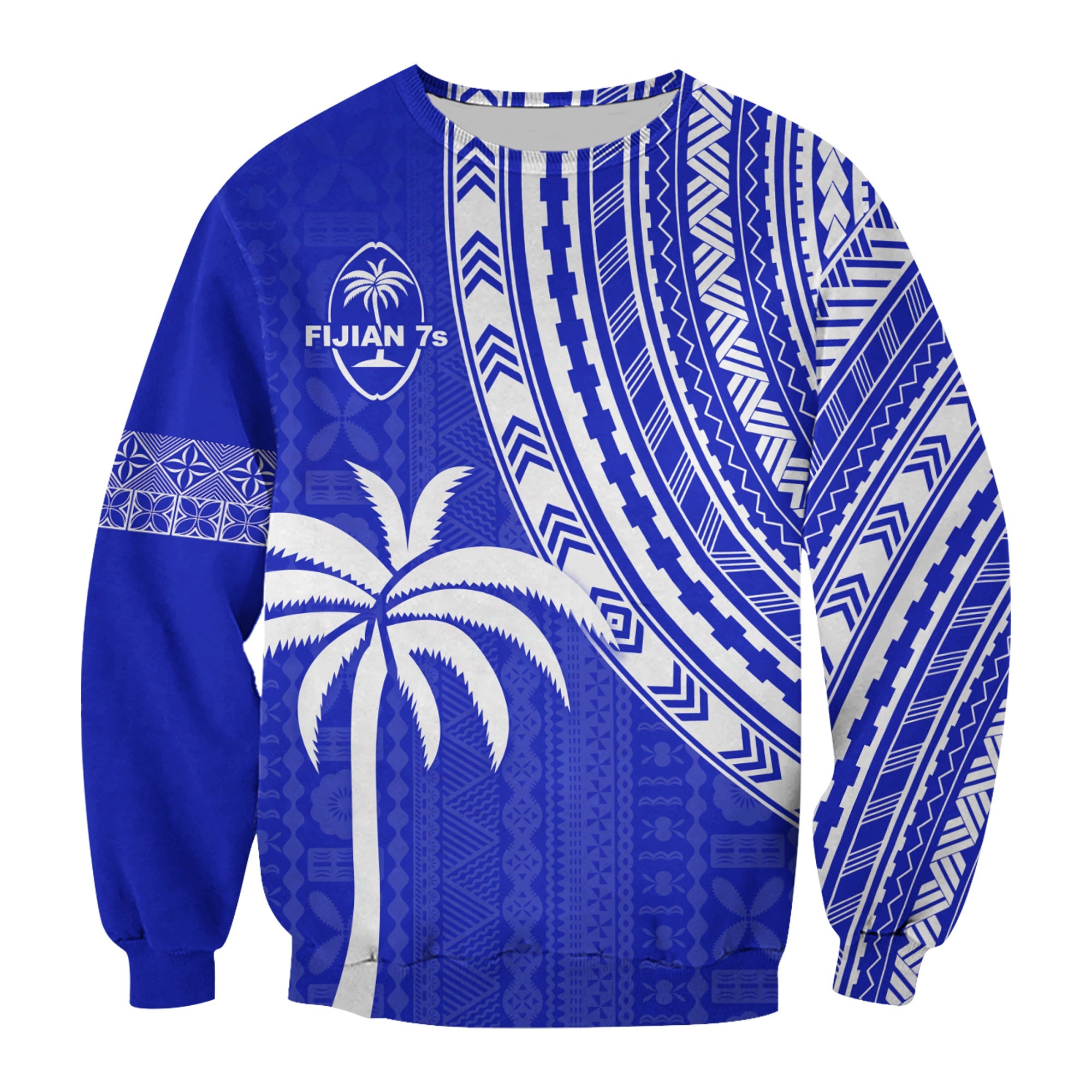 Fiji Rugby Sevens Sweatshirt Fijian 7s Tapa Polynesian Blue Ver.02 LT13 Unisex Blue - Polynesian Pride