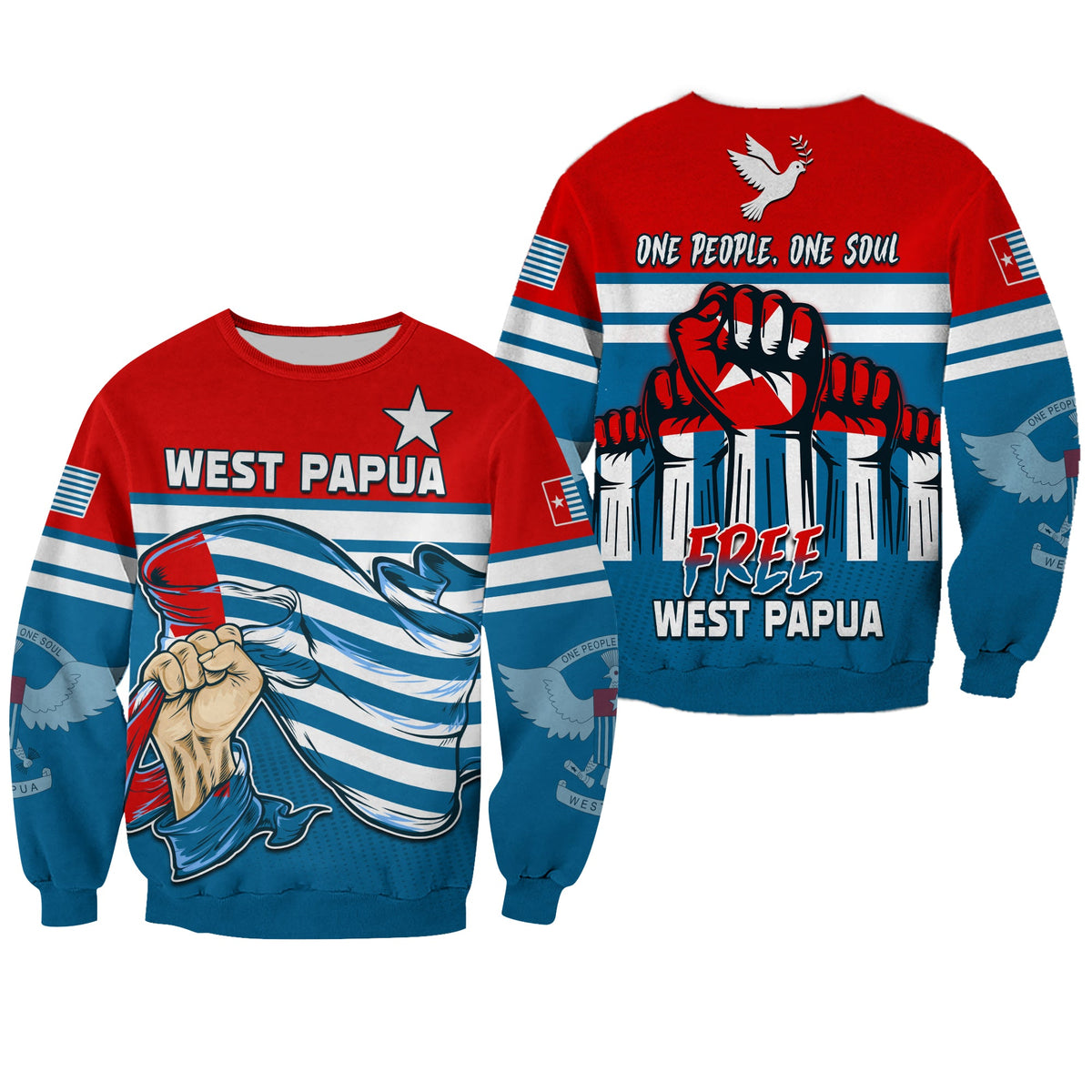 Football Sweatshirt One People One Soul Strong West Papuan LT13 Unisex Blue - Polynesian Pride