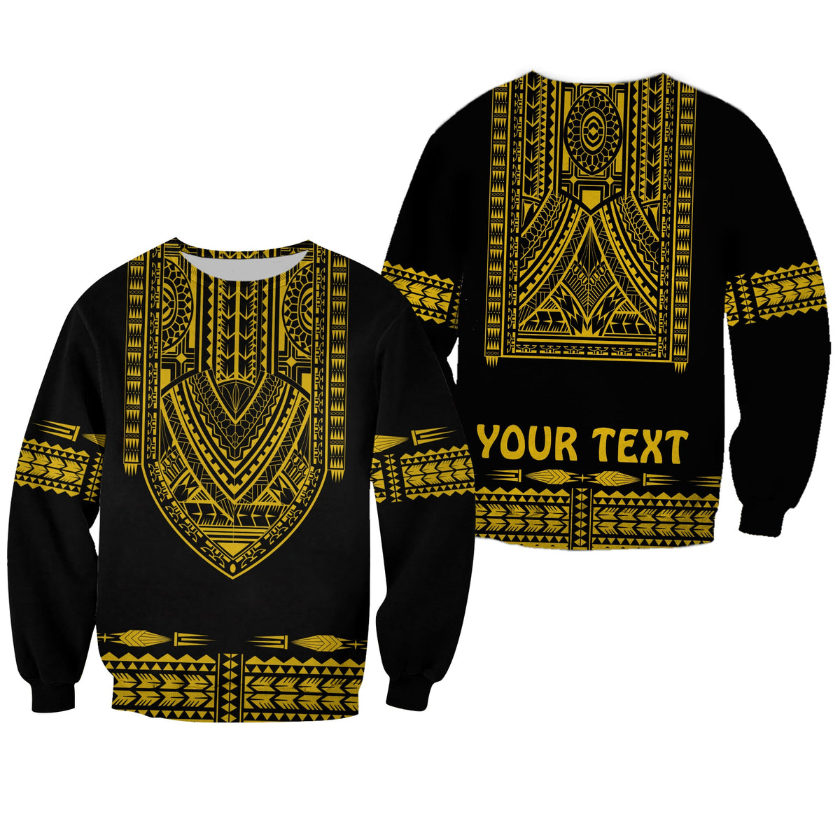 (Custom Personalised) Polynesian Sweatshirt Dashiki With Polynesian Tattoo Royal Golden Version LT14 Unisex Black - Polynesian Pride
