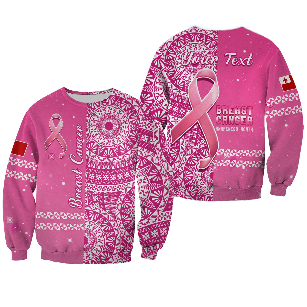 (Custom Personalised) Tonga Breast Cancer Sweatshirt Tongan Ngatu Pattern No One Fights Alone LT14 Unisex Pink - Polynesian Pride