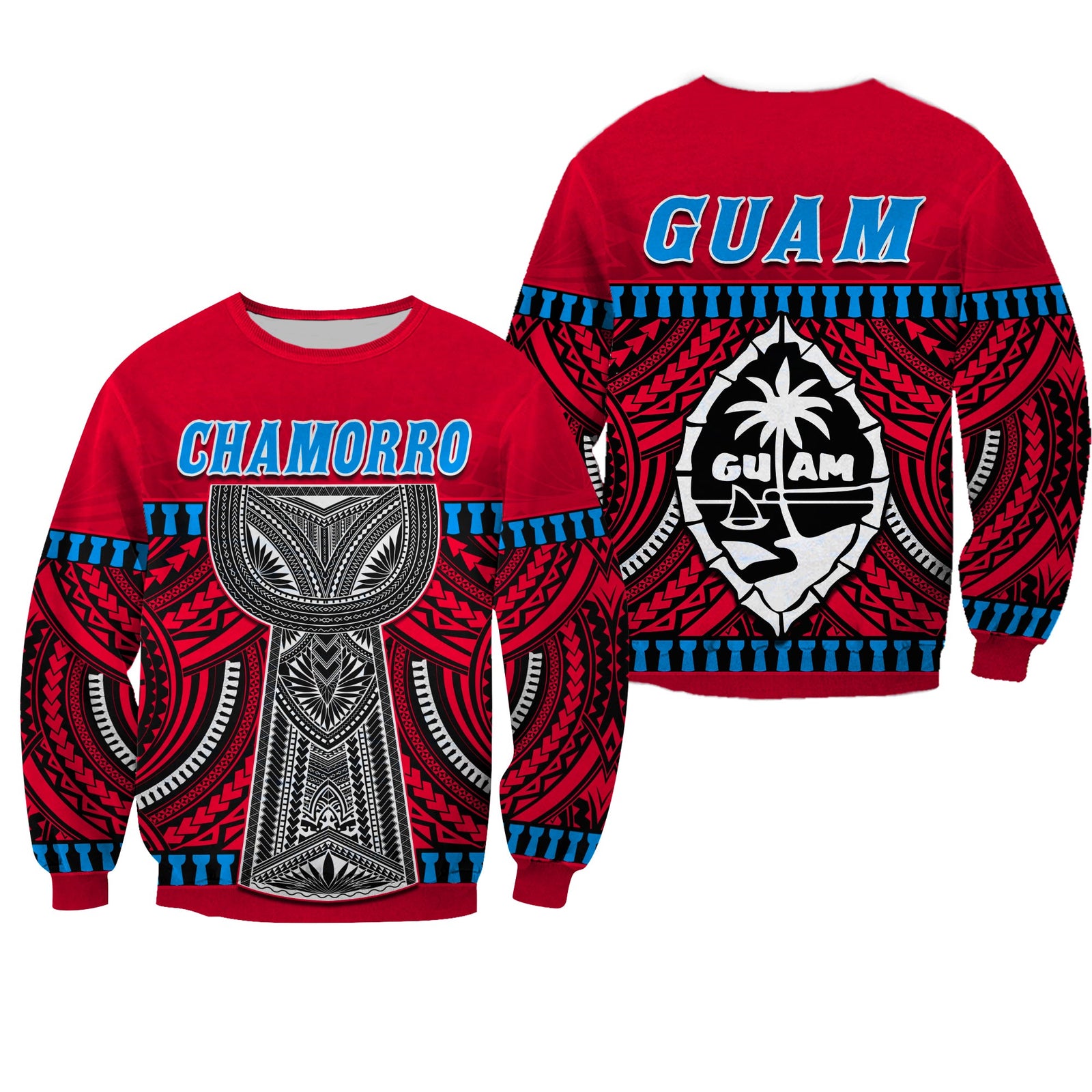 Guam Chamorro Sweatshirt Latte Stone Red Polynesian Haligi LT13 Unisex Red - Polynesian Pride