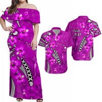 Custom His And Hers Matching Clothing Hawaii Matching Polynesian Tribal Pink Hibiscus and Map Mystical Dress and Hawaiian Shirt LT13 Pink - Polynesian Pride