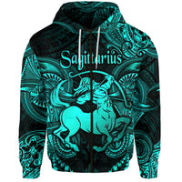 Custom Sagittarius Zodiac Polynesian Zip Hoodie Unique Style Turquoise LT8 - Polynesian Pride