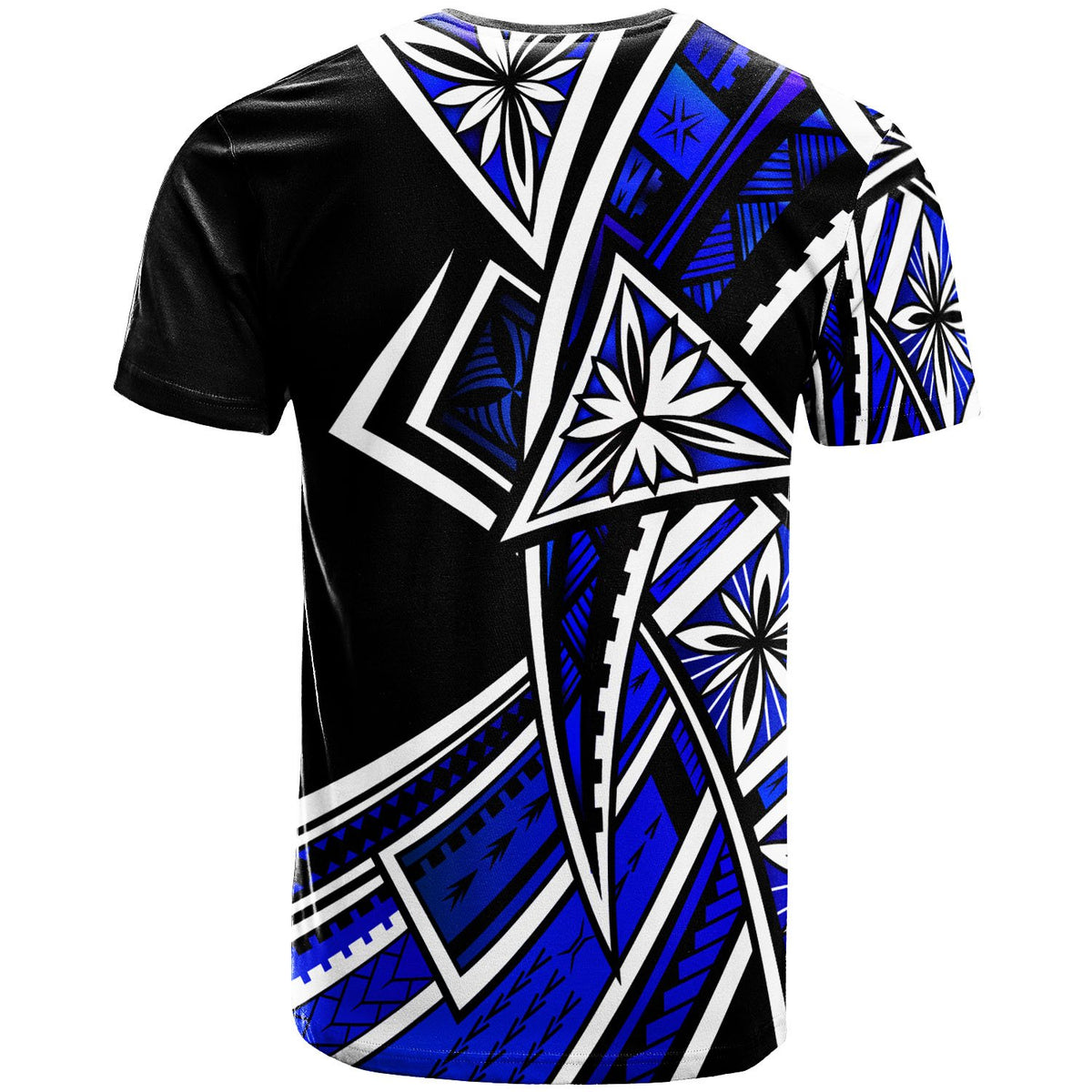Tahiti T Shirt Tribal Flower Special Pattern Blue Color - Polynesian Pride