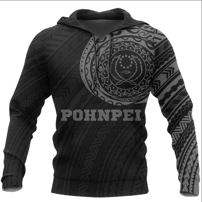 Pohnpei Hoodie Pohnpei Flag Polynesian Tattoo Style Special Unisex Gray & Black - Polynesian Pride