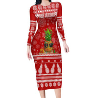 Hawaii Christmas Long Sleeves Body Dress Mele Kalikimaka - Pineapple LT7 Polyester spandex Red - Polynesian Pride