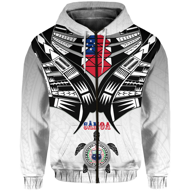 Custom Samoa Black Saturday Hoodie Visual Arts LT9 Zip Hoodie White - Polynesian Pride